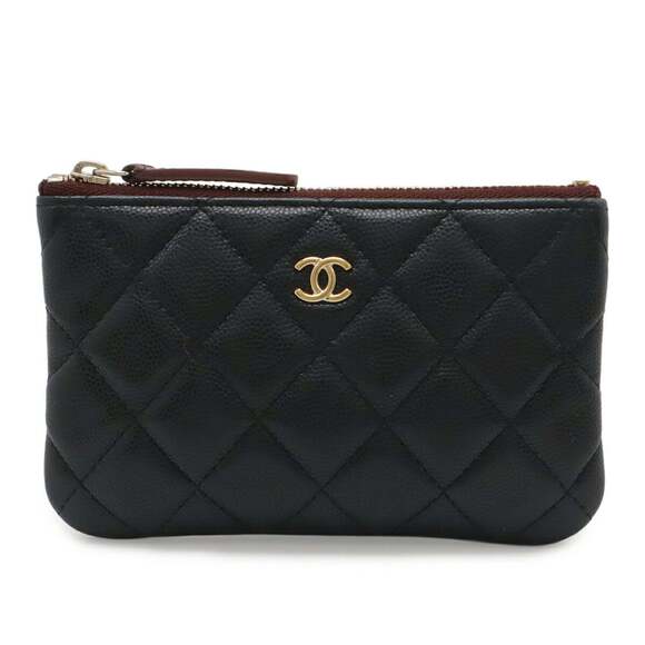 CHANEL Handbags - CHANEL Black Caviar Leather Logo Pouch